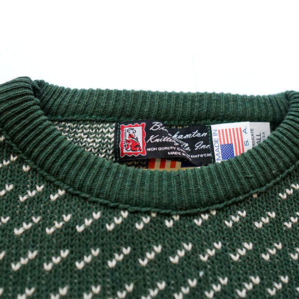ビンガムトンニッティング BINGHAMTON KNITTING クルーネックコットンニット Birds Eye Crew Green